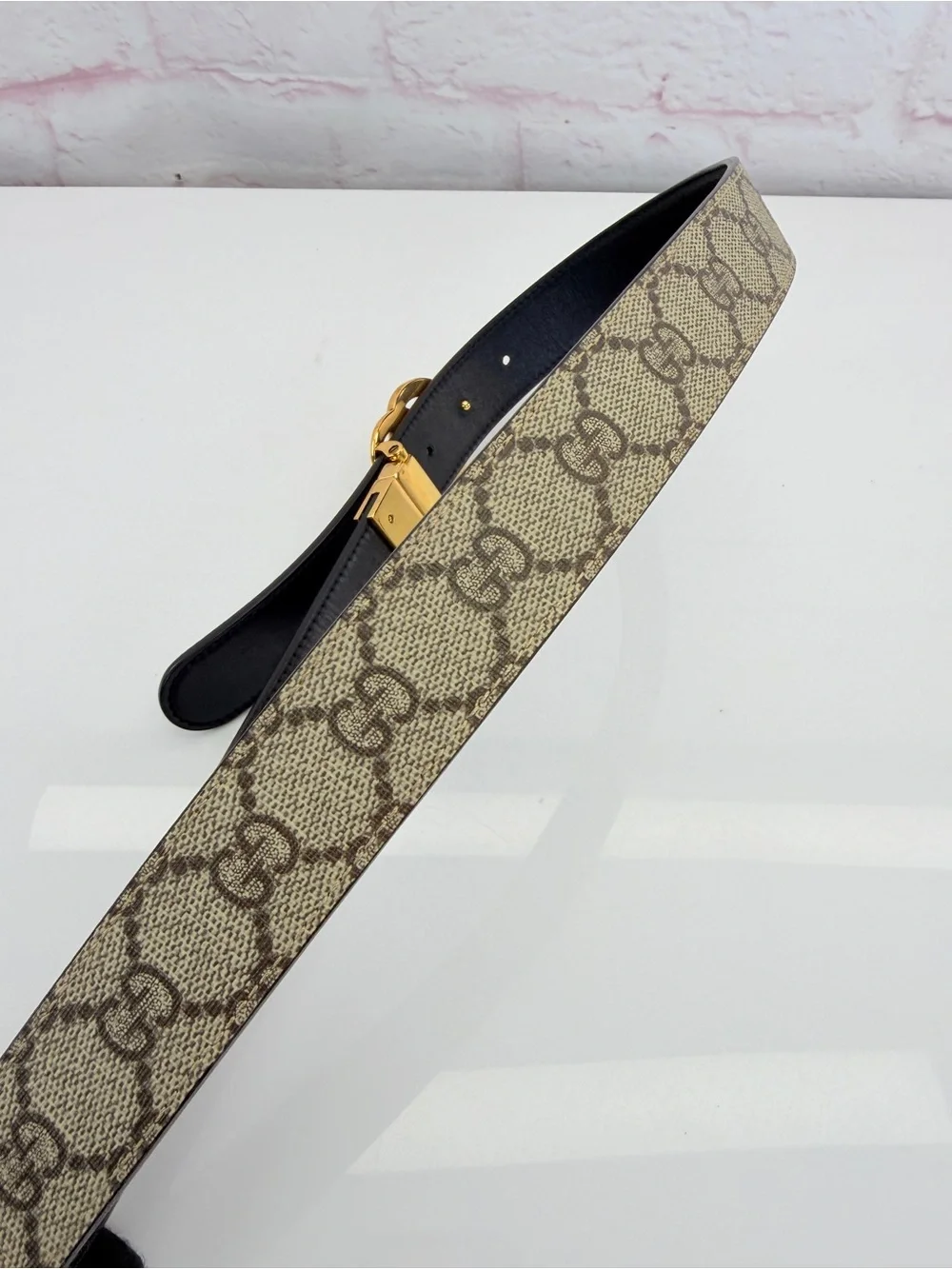 Gucci Gg Supreme Marmont Reversible Belt Monogram Black 80/32